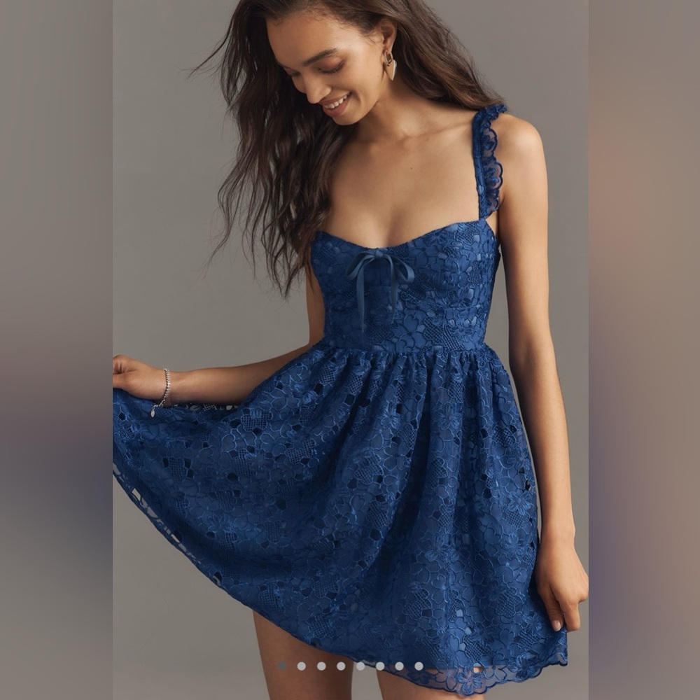 ⬆️5/10 Anthropologie Strappy Blue Lace Mini Dress NWT 🔖